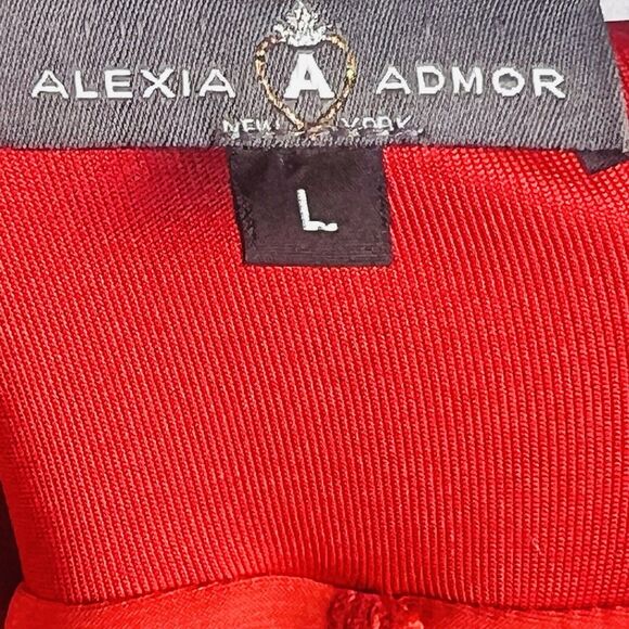 Alexia Admor Midi Dress Womens Large Red Wrap Bodice Empire Waist Made in USA - Picture 14 of 16